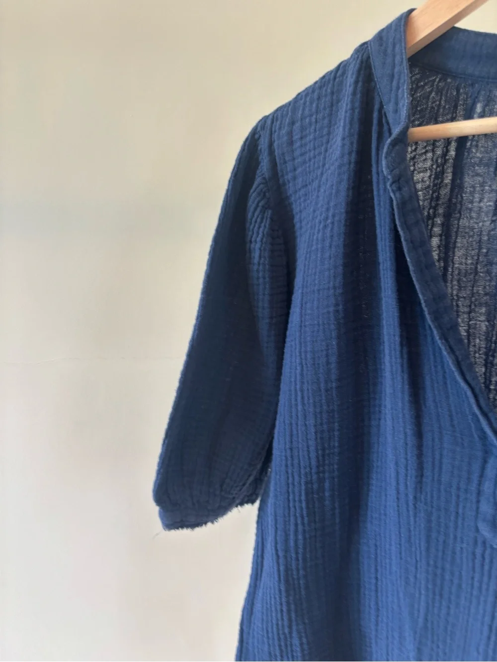 100% Cotton Navy Cotton Gauze Shirt | Navy Blue | Deep V Neck